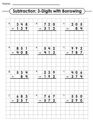 three digit subtraction worksheets|Printable Three.